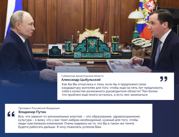 Владимир Путин поддержал выдвижение Александра Цыбульского на новый губернаторский срок. Владимир Путин поддержал выдвижение Александра Цыбульского на новый губернаторский срок.